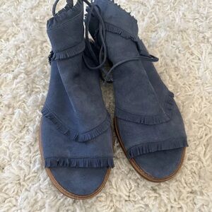 Free People Blue Fringed Sandals